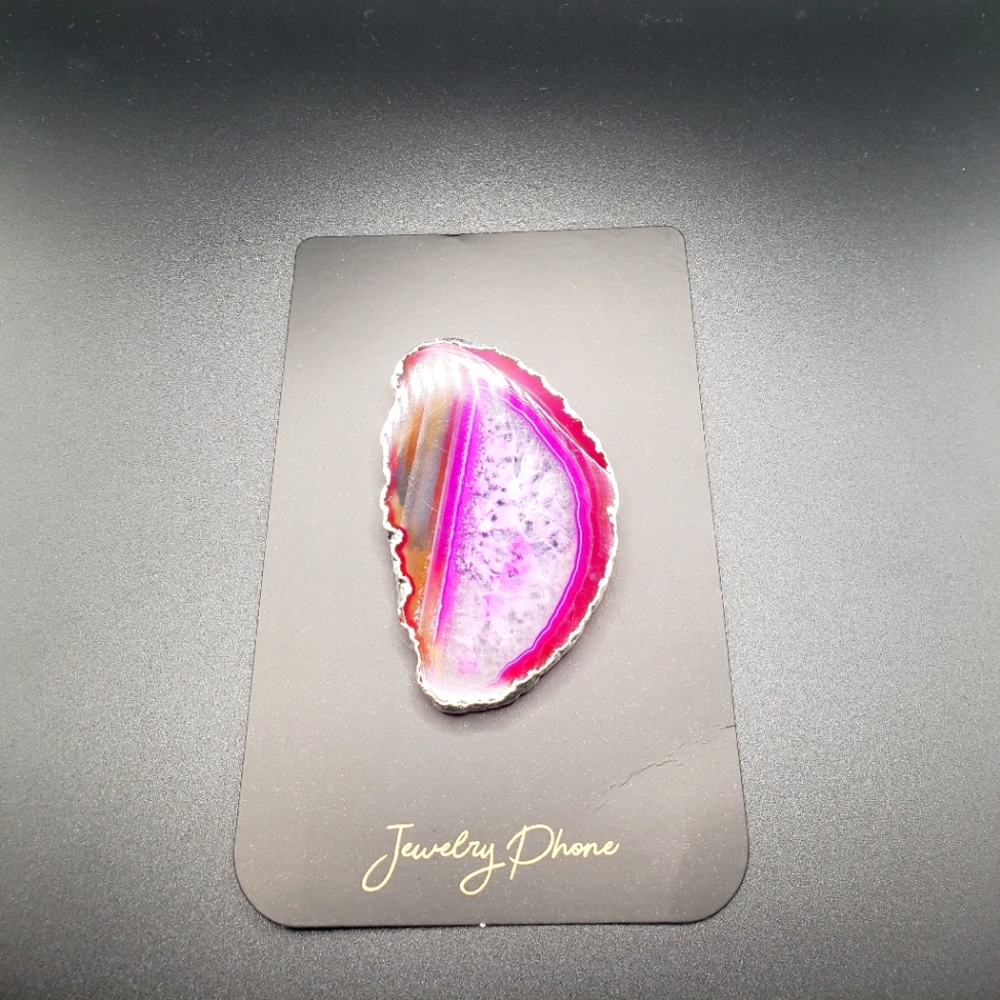 FREEFORM SILVER PLATED PINK AGATE PHONE ACCESSORIE